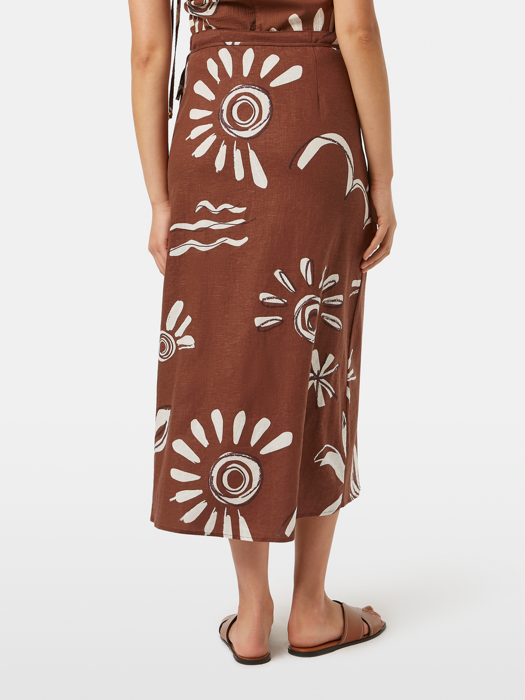 Inky Sun Linen Blend Wrap Skirt