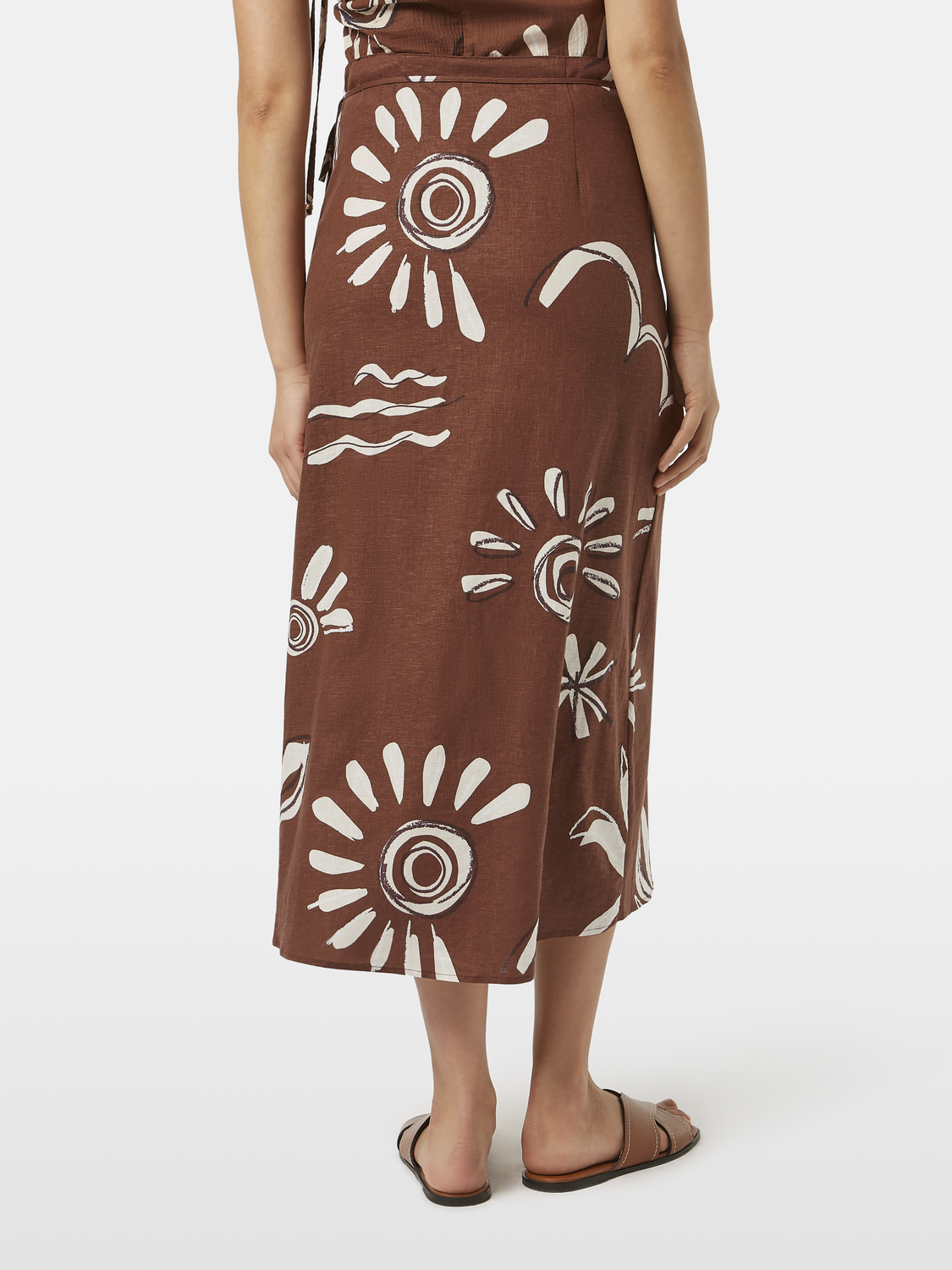 Inky Sun Linen Blend Wrap Skirt