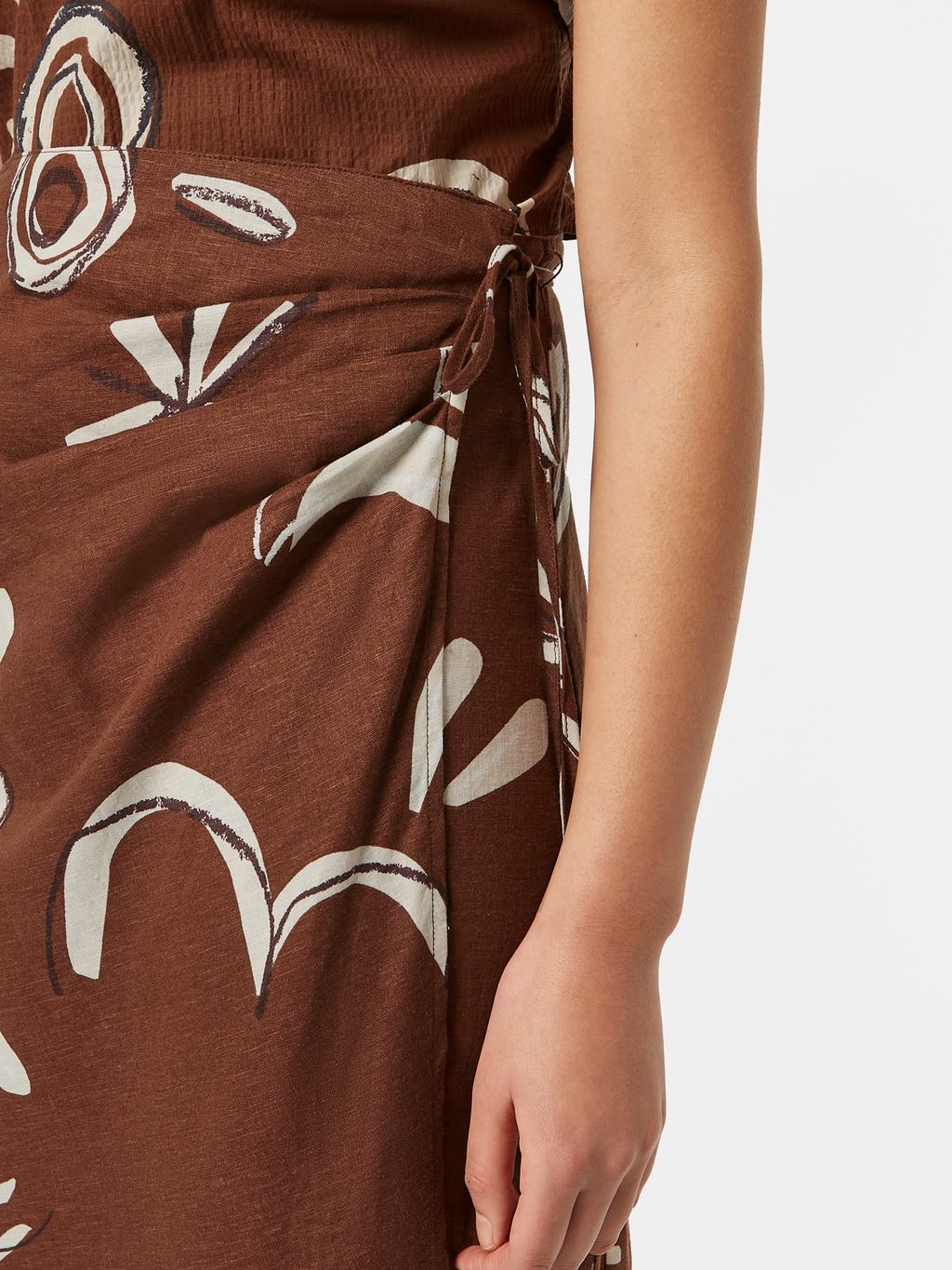 Inky Sun Linen Blend Wrap Skirt