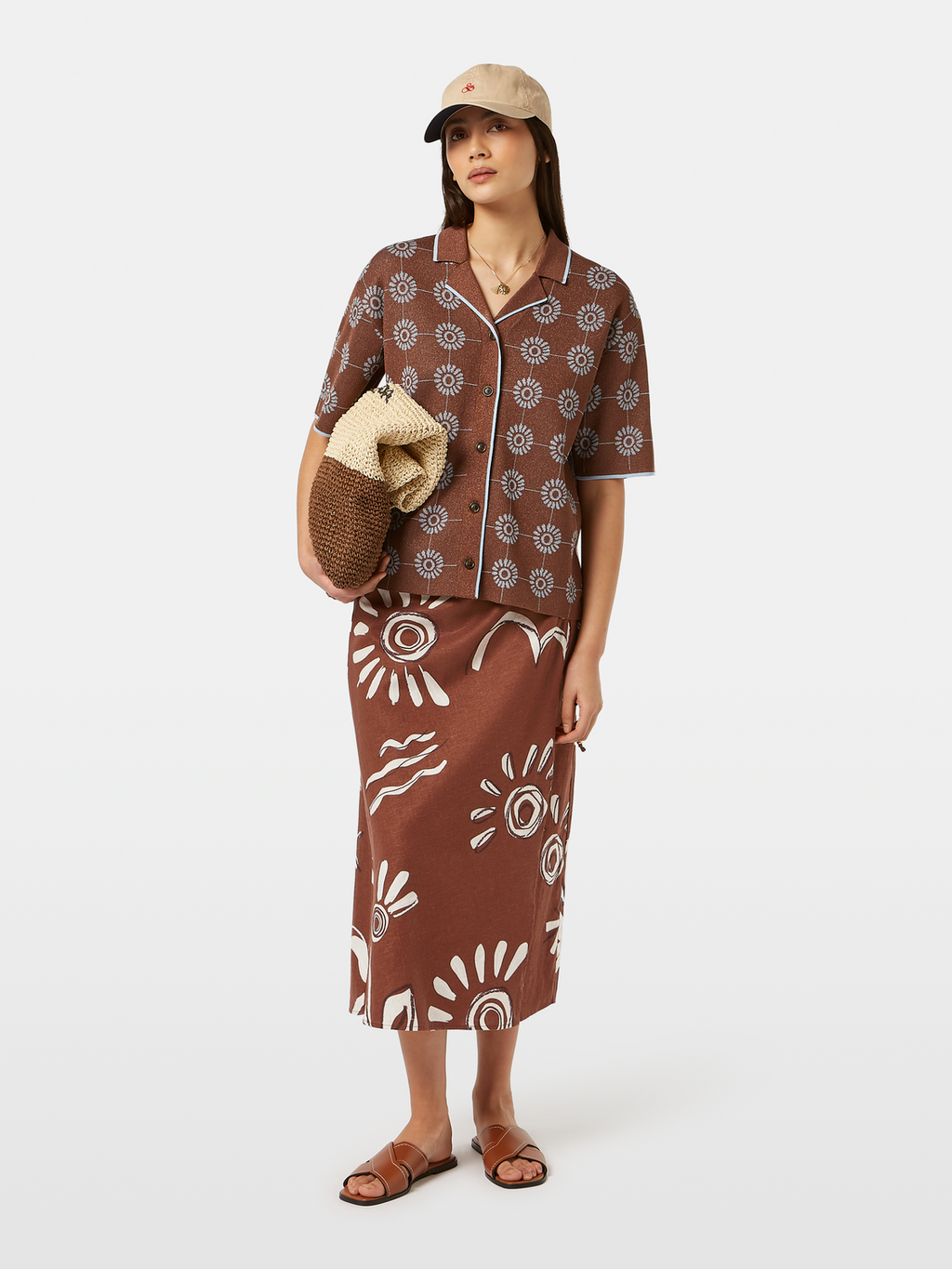 Inky Sun Linen Blend Wrap Skirt