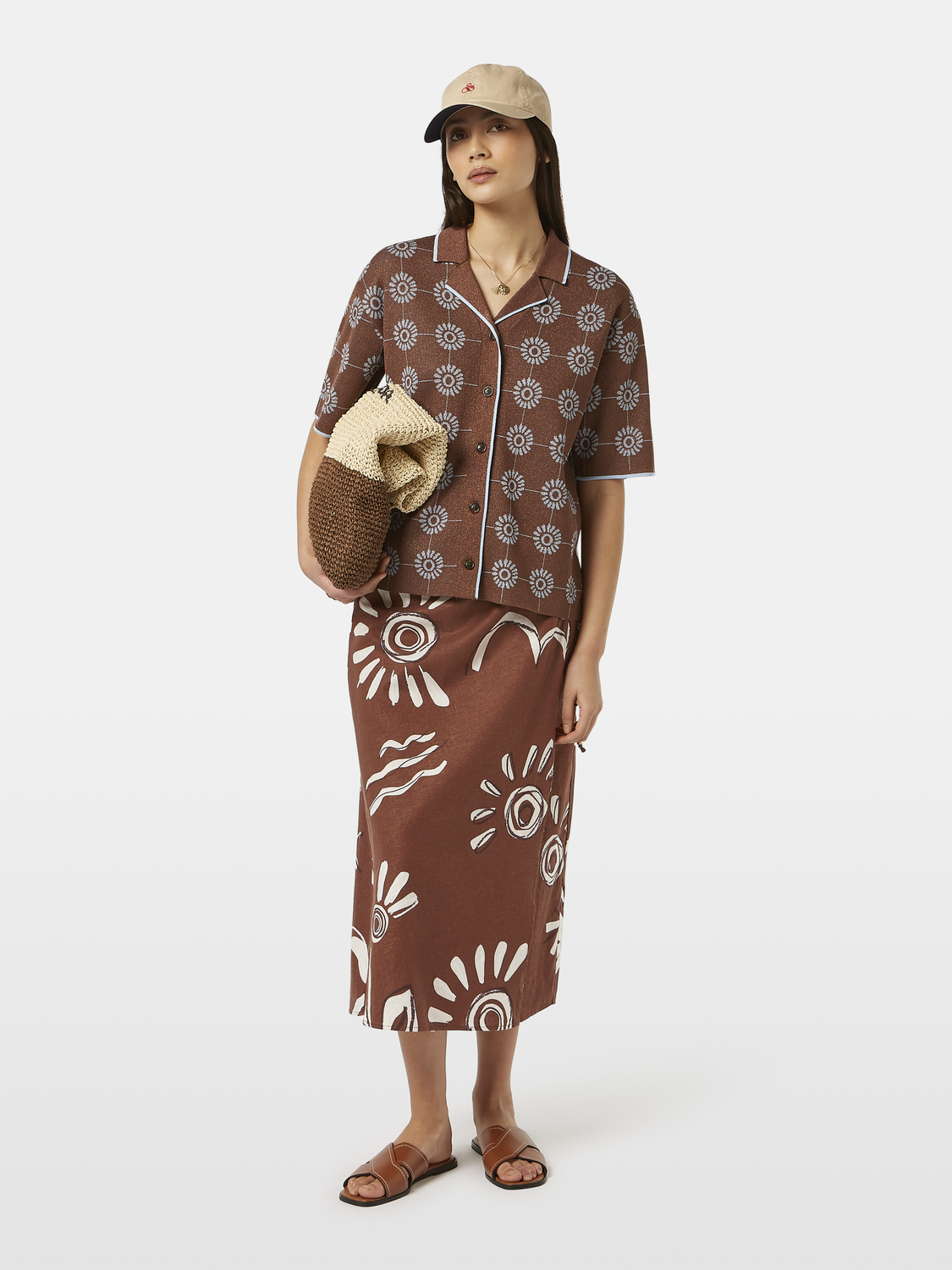 Inky Sun Linen Blend Wrap Skirt