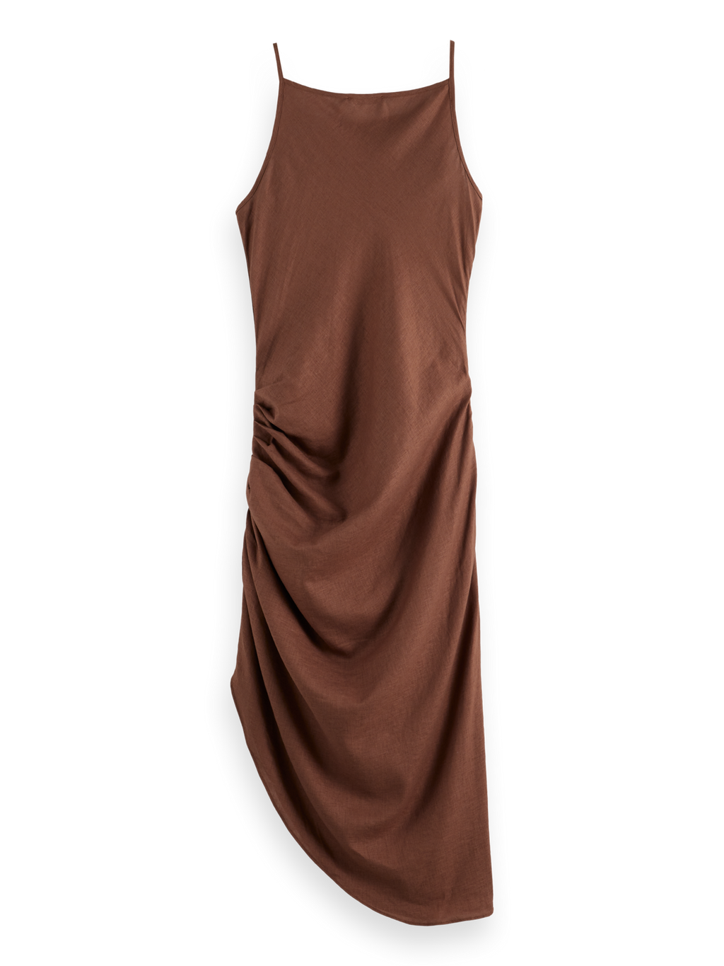 Linen Viscose Gathered Midi Dress