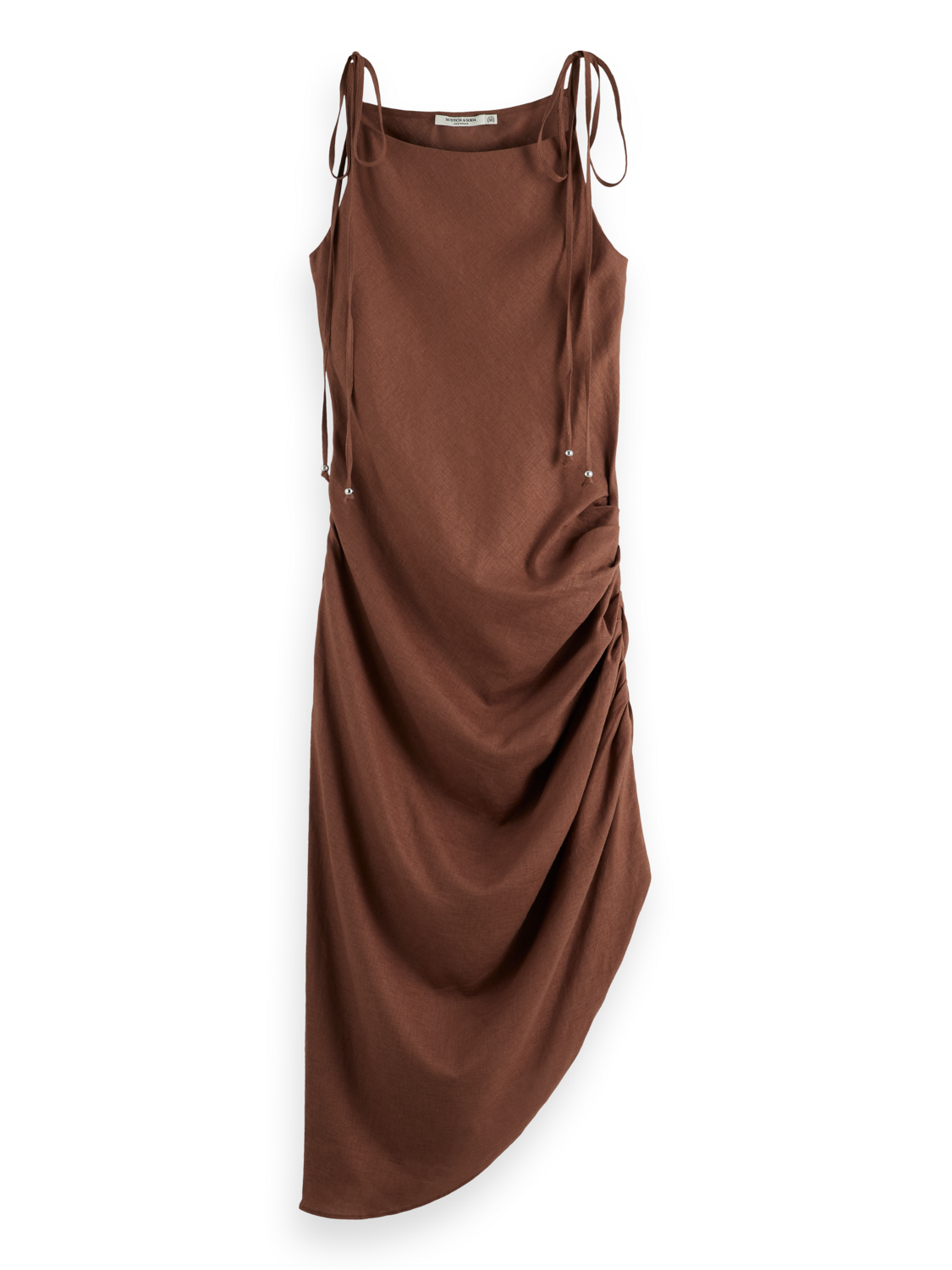 Linen Viscose Gathered Midi Dress