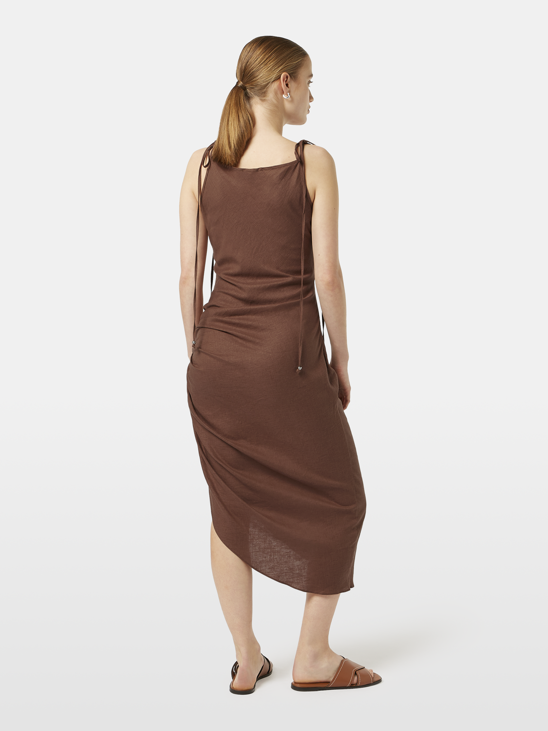Linen Viscose Gathered Midi Dress