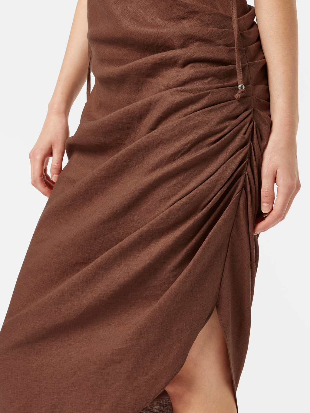 Linen Viscose Gathered Midi Dress