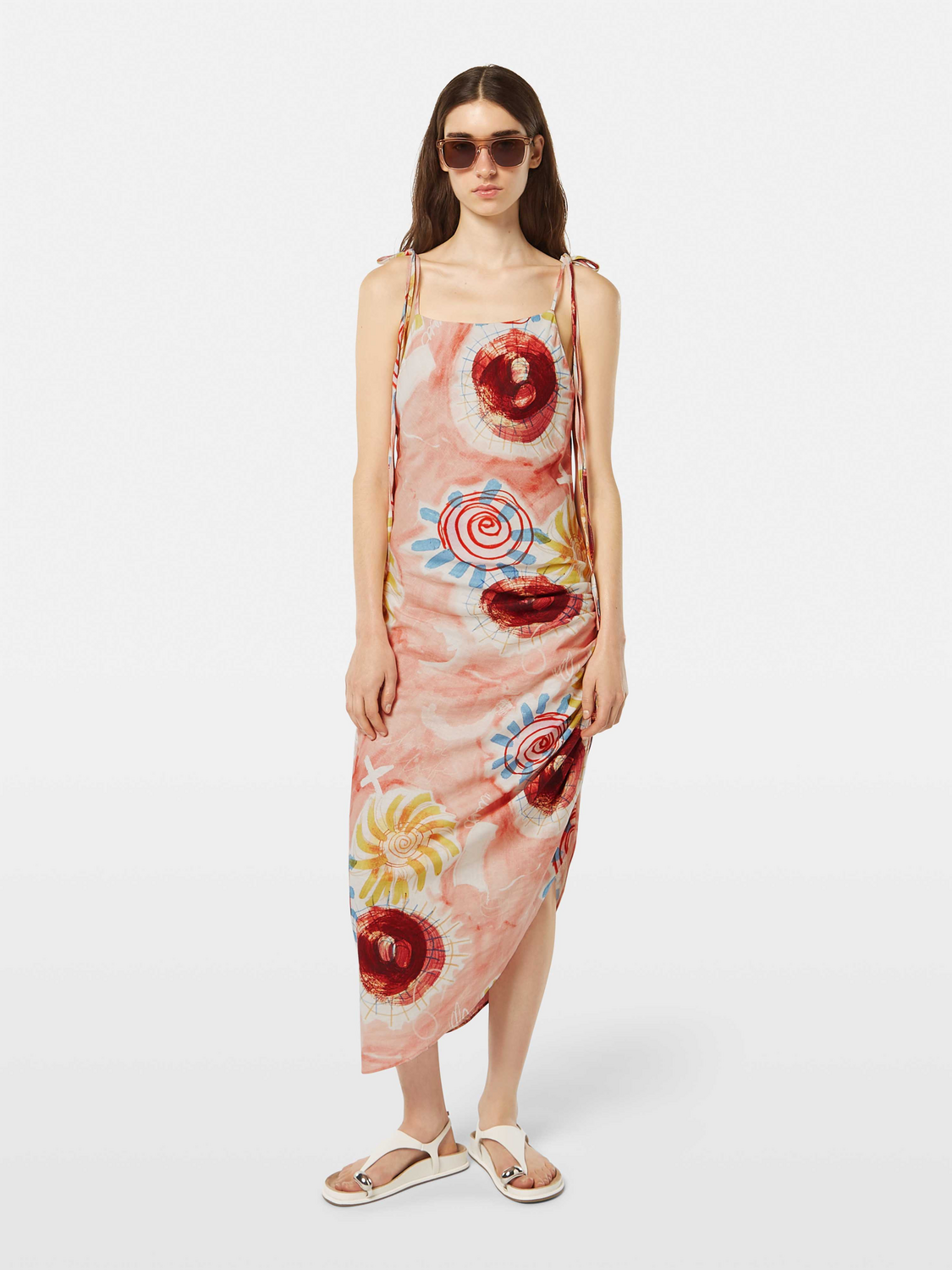 Abstract Sun Printed Linen Midi Dress