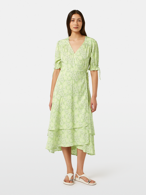 Floral Printed Midi Wrap Dress Abstract Floral Lime / 38