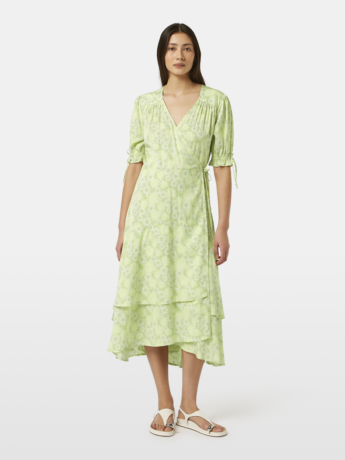 Floral Printed Midi Wrap Dress