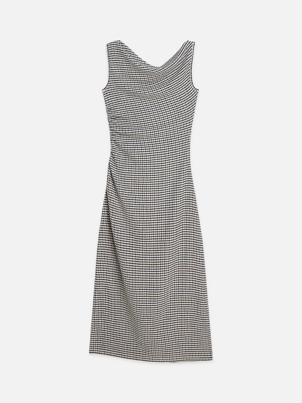 Structured Gingham Drapey Midi Dress