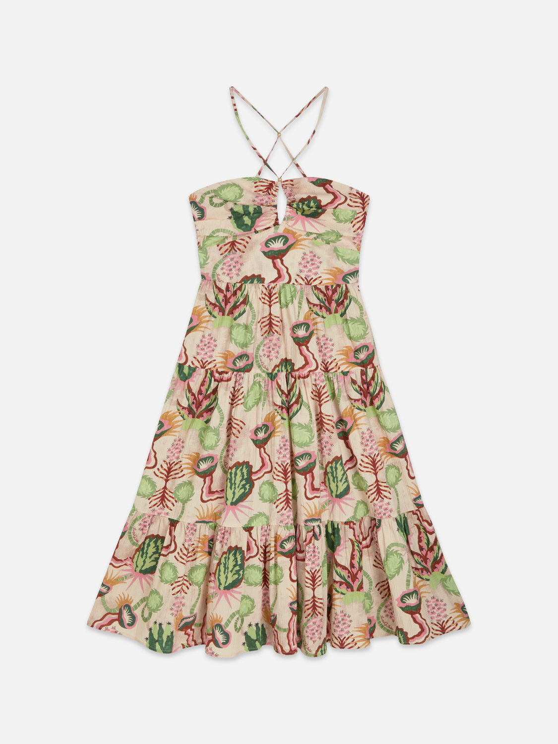 Cotton Seersucker Keyhole Halter Midi Dress