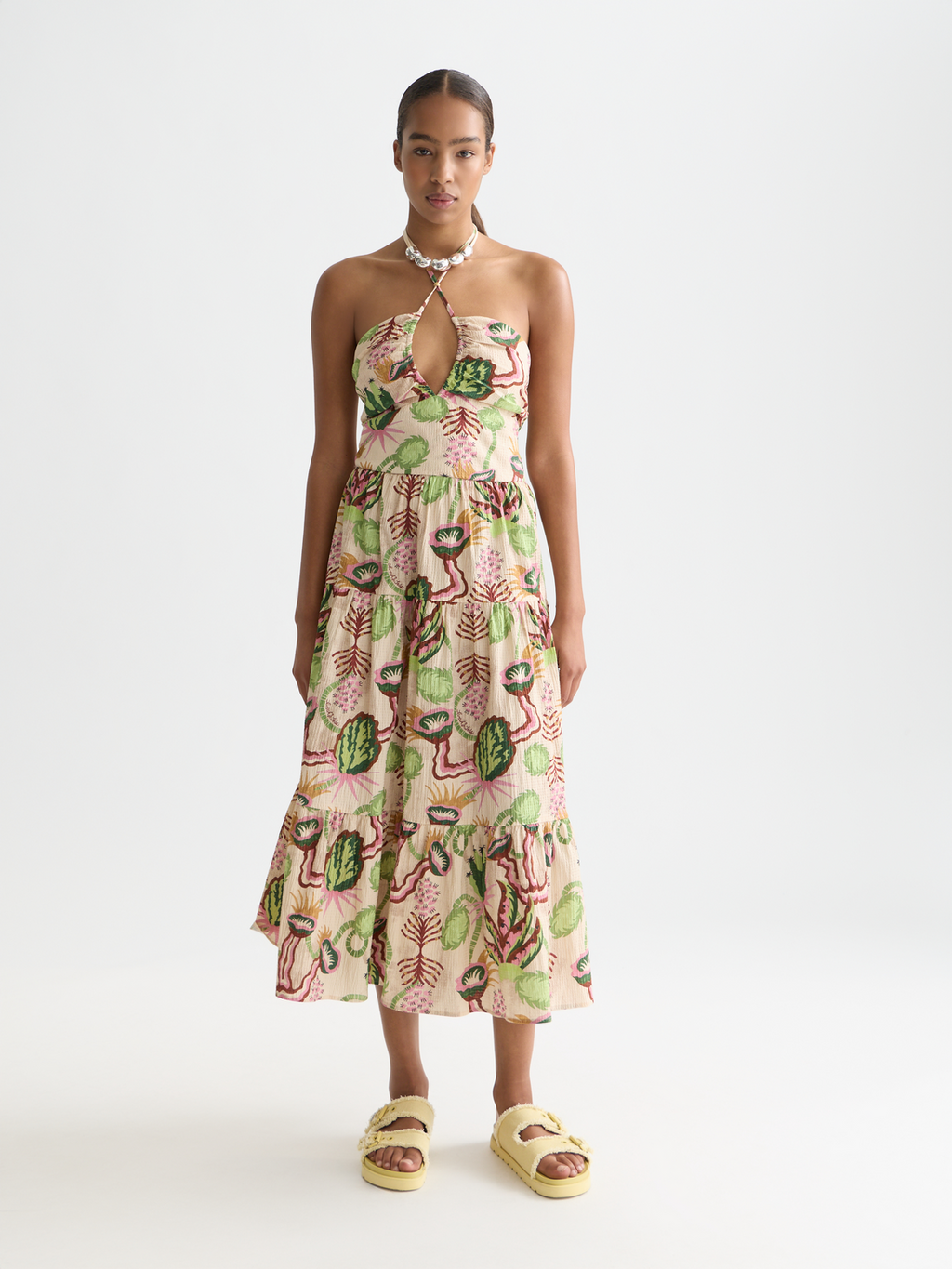 Cotton Seersucker Keyhole Halter Midi Dress Scotch & Soda Cotton Seersucker Keyhole Halter Midi Dress Scotch & Soda