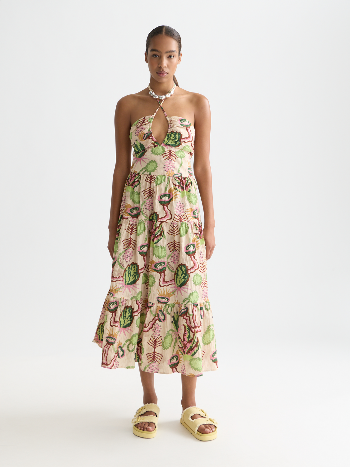 Cotton Seersucker Keyhole Halter Midi Dress Scotch & Soda Cotton Seersucker Keyhole Halter Midi Dress Scotch & Soda