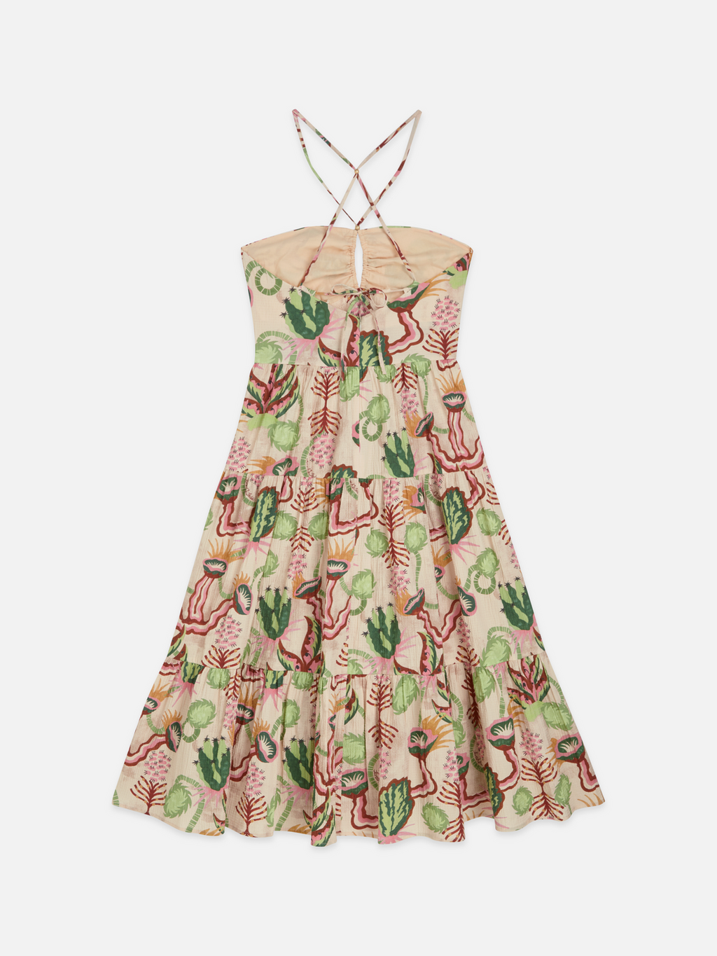 Cotton Seersucker Keyhole Halter Midi Dress