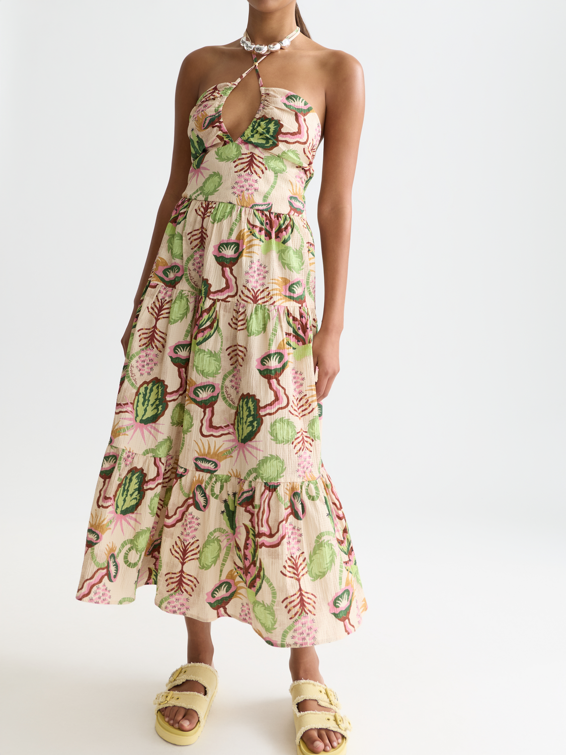 Cotton Seersucker Keyhole Halter Midi Dress Scotch & Soda Cotton Seersucker Keyhole Halter Midi Dress Scotch & Soda