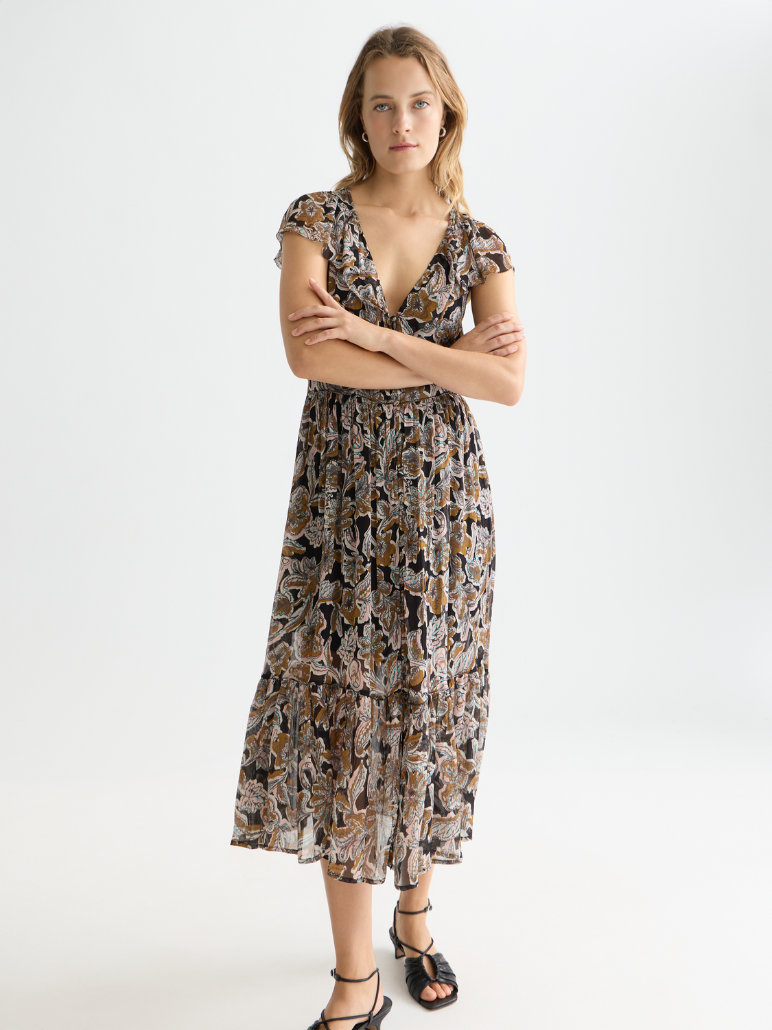 Printed Chiffon Midi Day Dress Lucky Bandana Multi Meteorite / 40