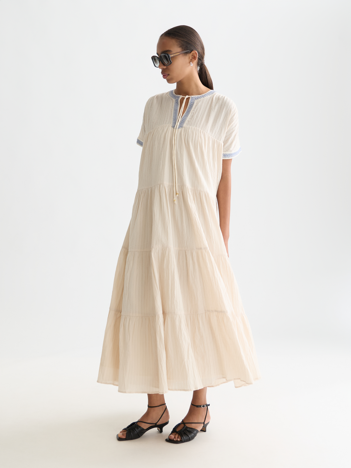 Cotton Crepe Ankle Length Caftan Dress