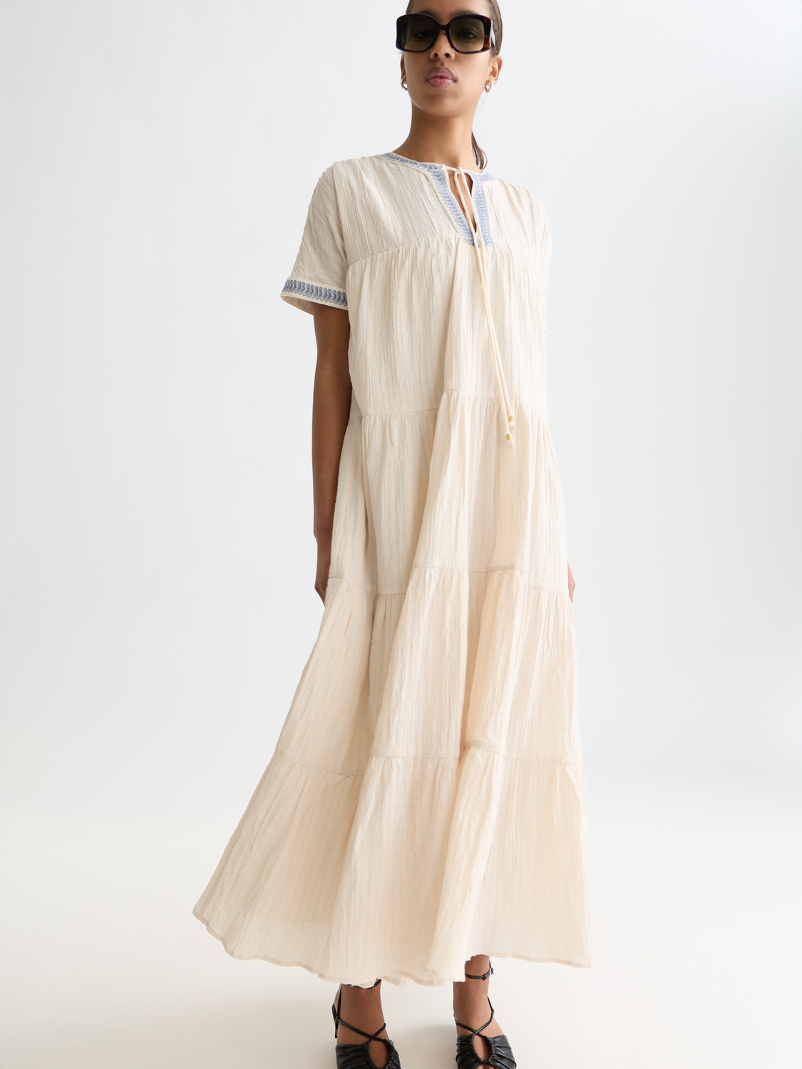 Cotton Crepe Ankle Length Caftan Dress