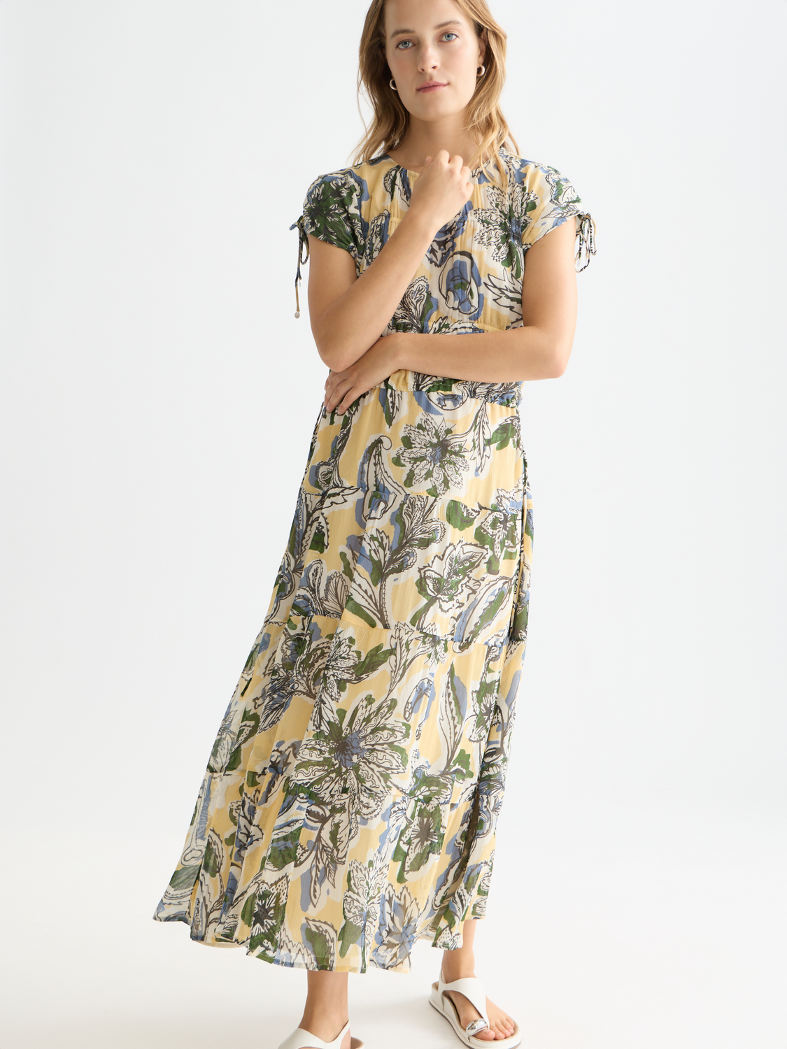Tiered Printed Chiffon Midi Dress