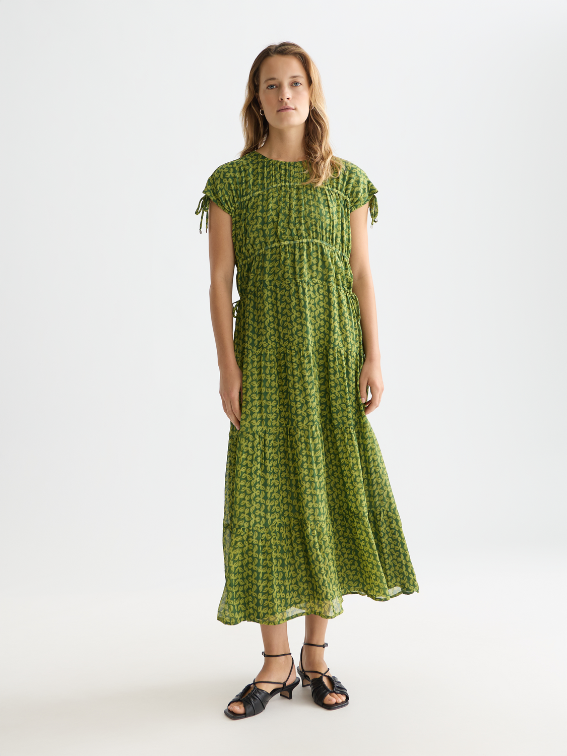 tiered chiffon midi dress Self-portrait - Blue Chiffon Lace Tiered Midi Dress