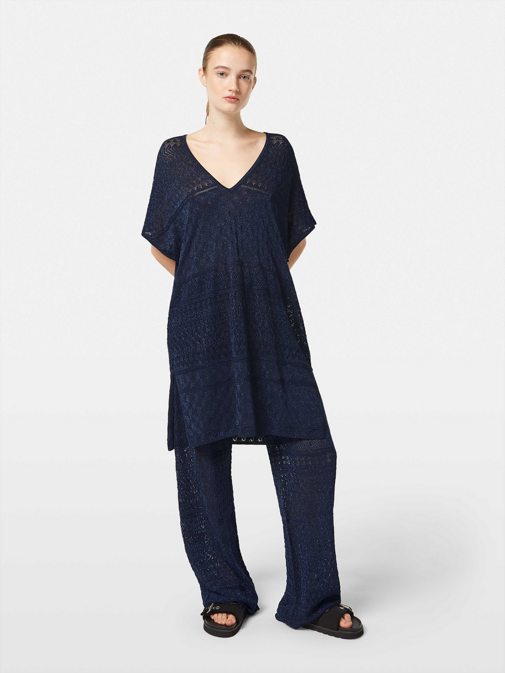 Metallic Pointelle Knit Trouser