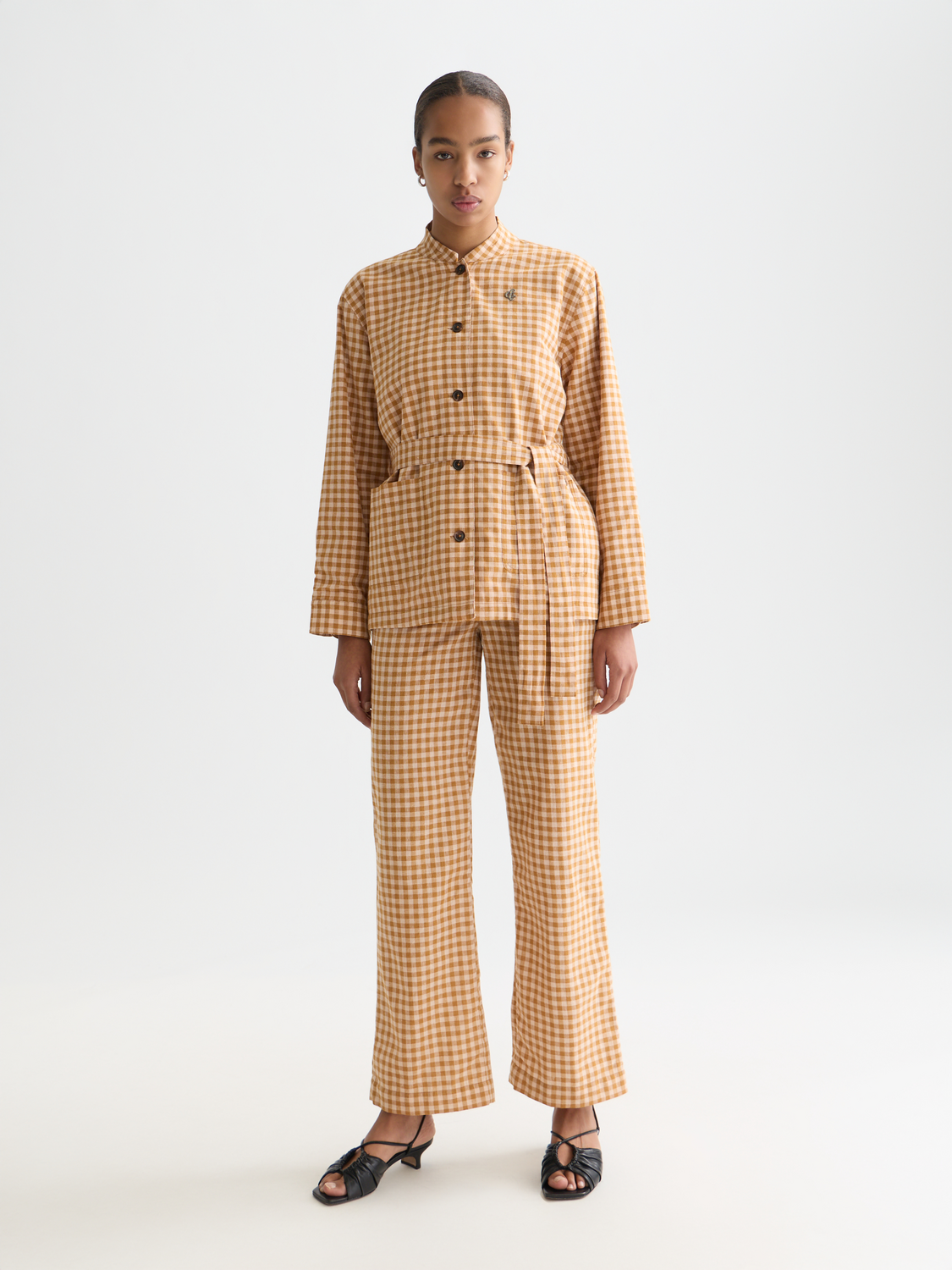 Edie - Linen Gingham High Rise Wide Leg Pants