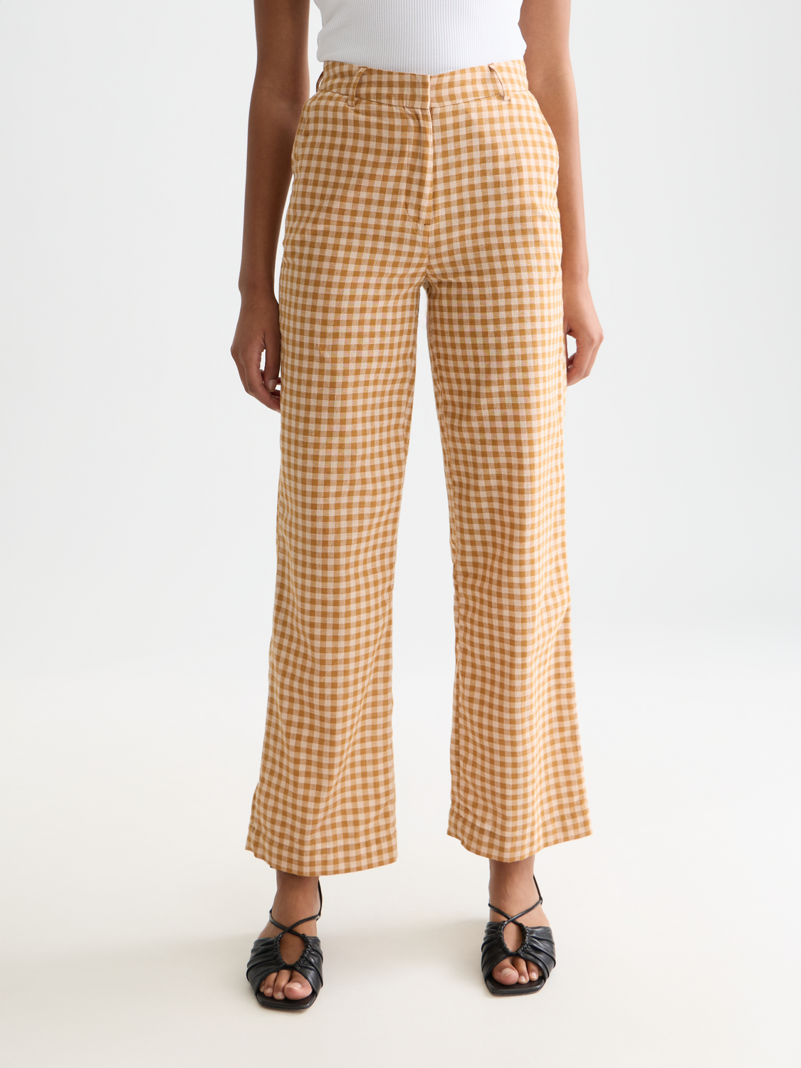 Edie - Linen Gingham High Rise Wide Leg Pants