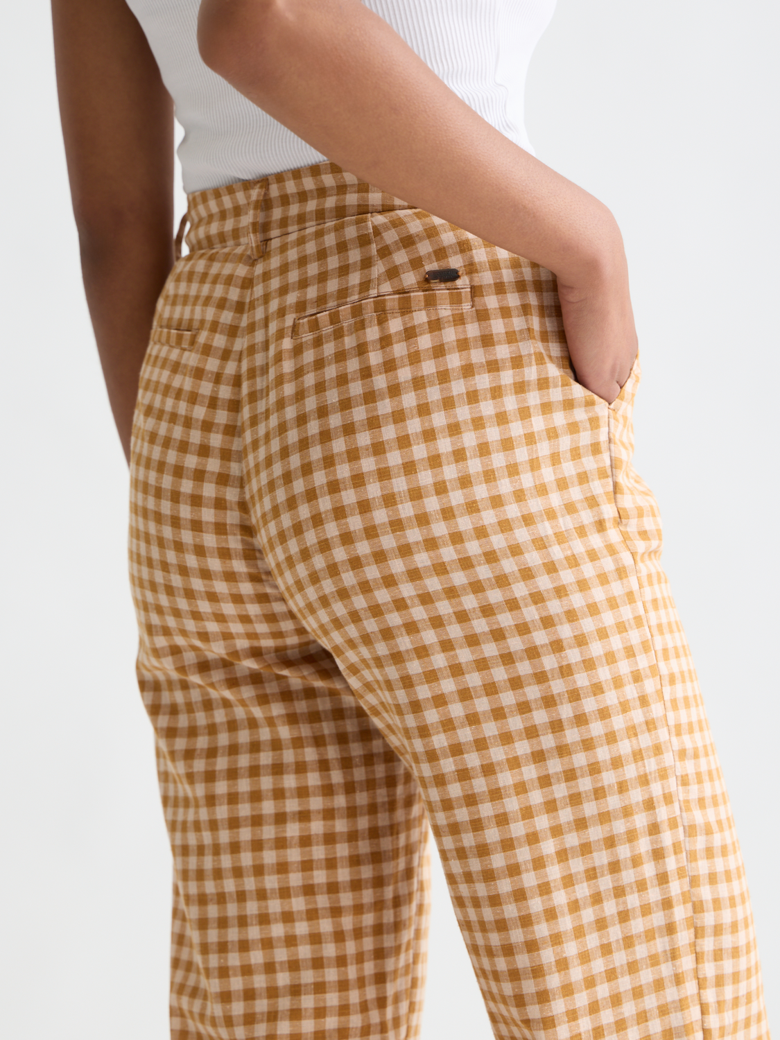 Edie - Linen Gingham High Rise Wide Leg Pants