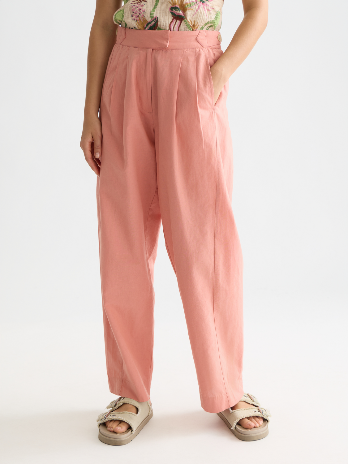 Quinn - Mid Rise Wide Leg Linen Cotton Pants
