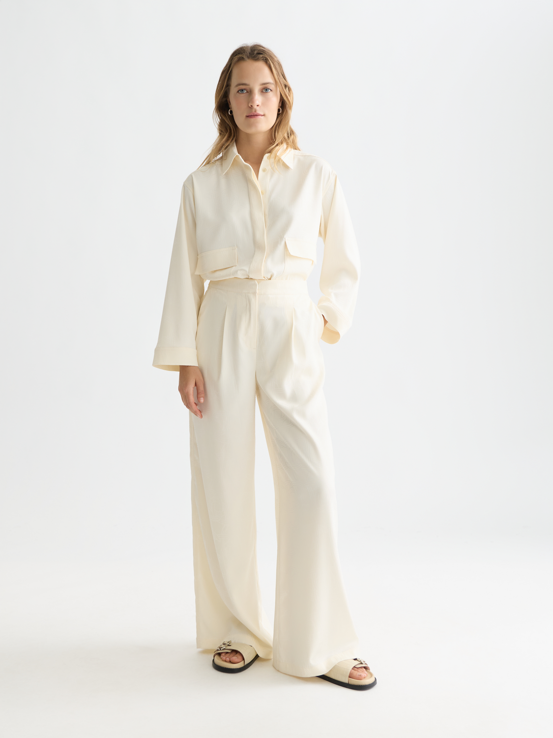 Eleni - Jaquard High Rise Wide Leg Pyjama Pants