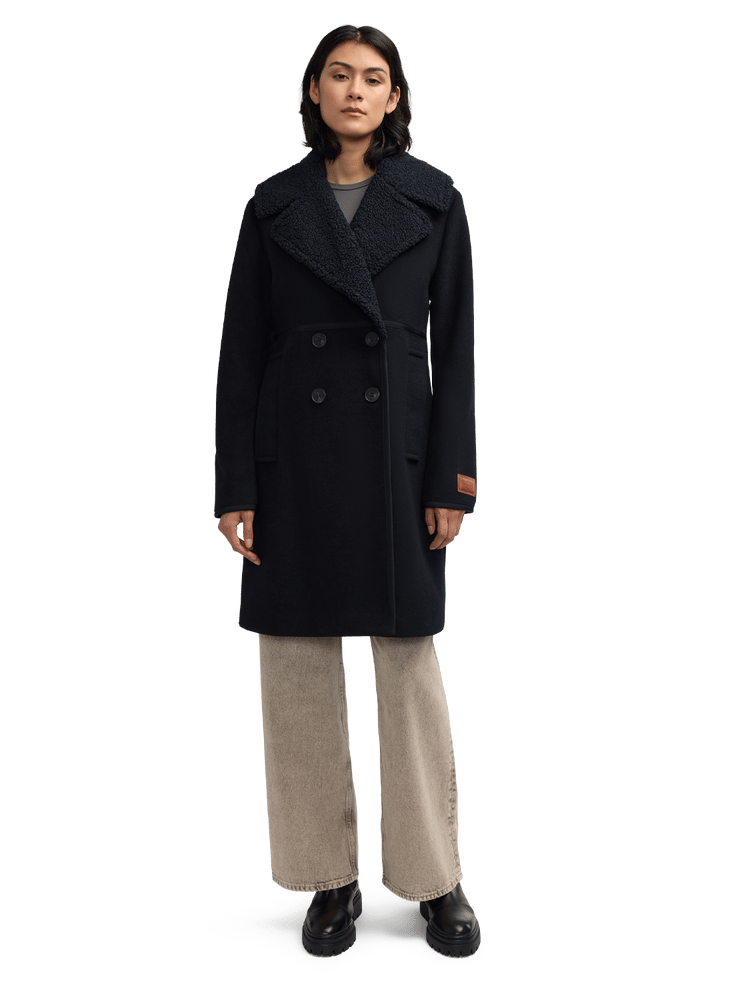 Runa Double Face Sherpa Collar Double Breasted Peacoat