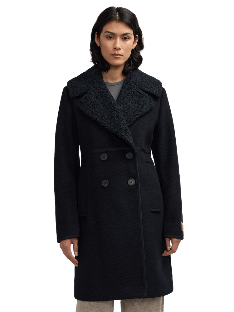 Runa Double Face Sherpa Collar Double Breasted Peacoat