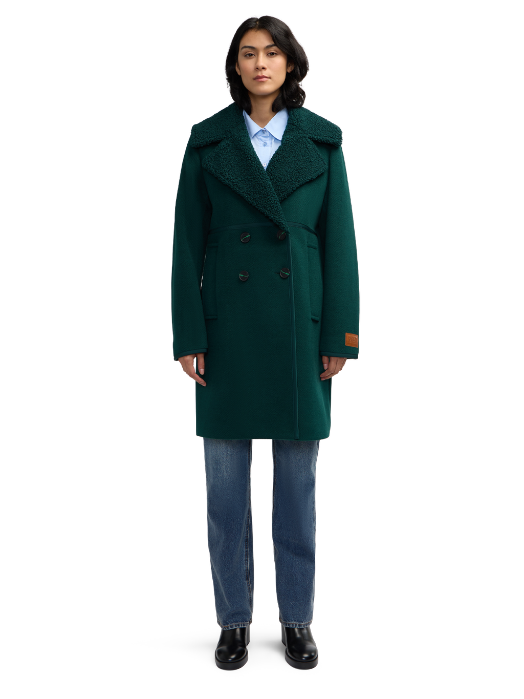 Runa Double Face Sherpa Collar Double Breasted Peacoat
