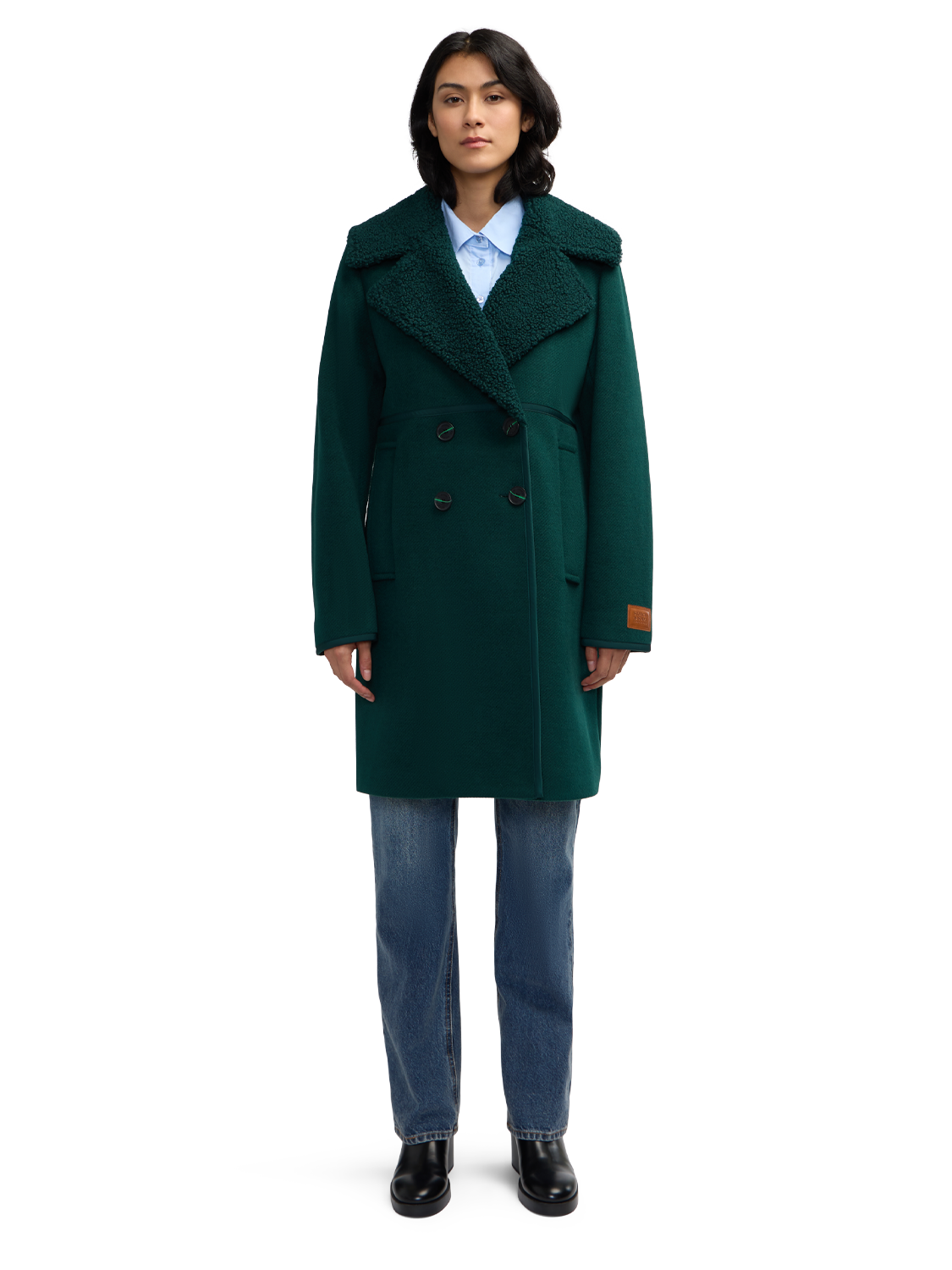 Runa Double Face Sherpa Collar Double Breasted Peacoat
