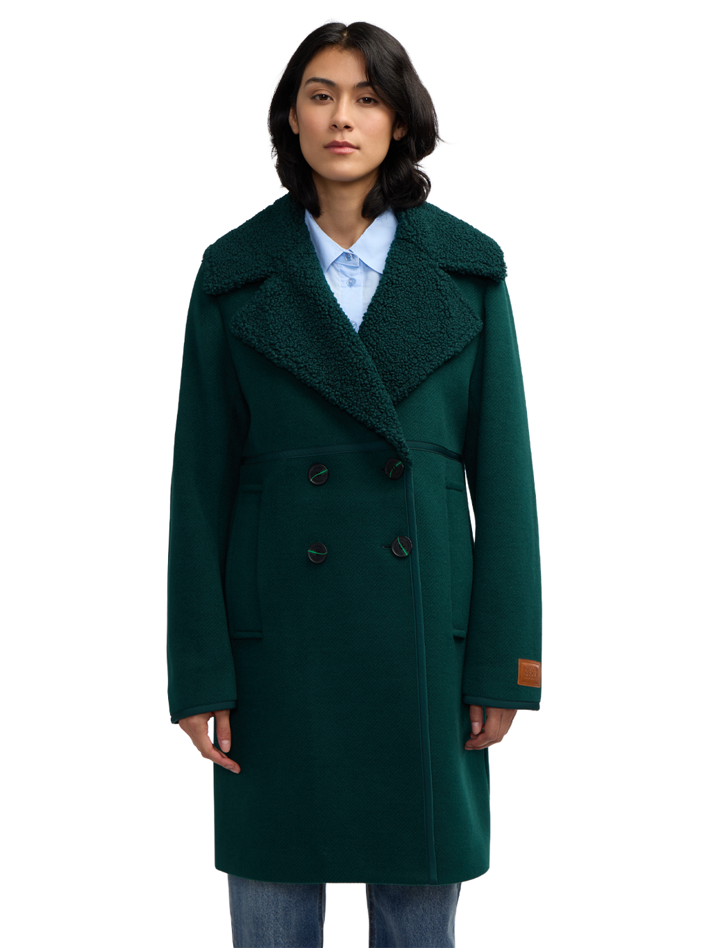 Runa Double Face Sherpa Collar Double Breasted Peacoat