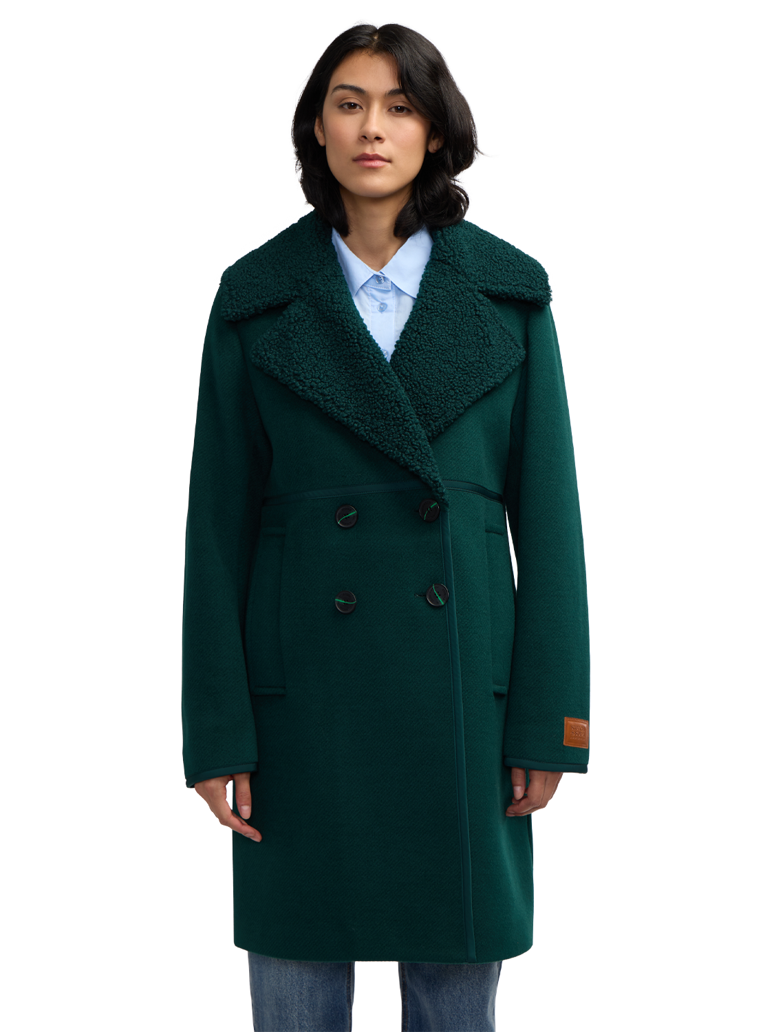 Runa Double Face Sherpa Collar Double Breasted Peacoat