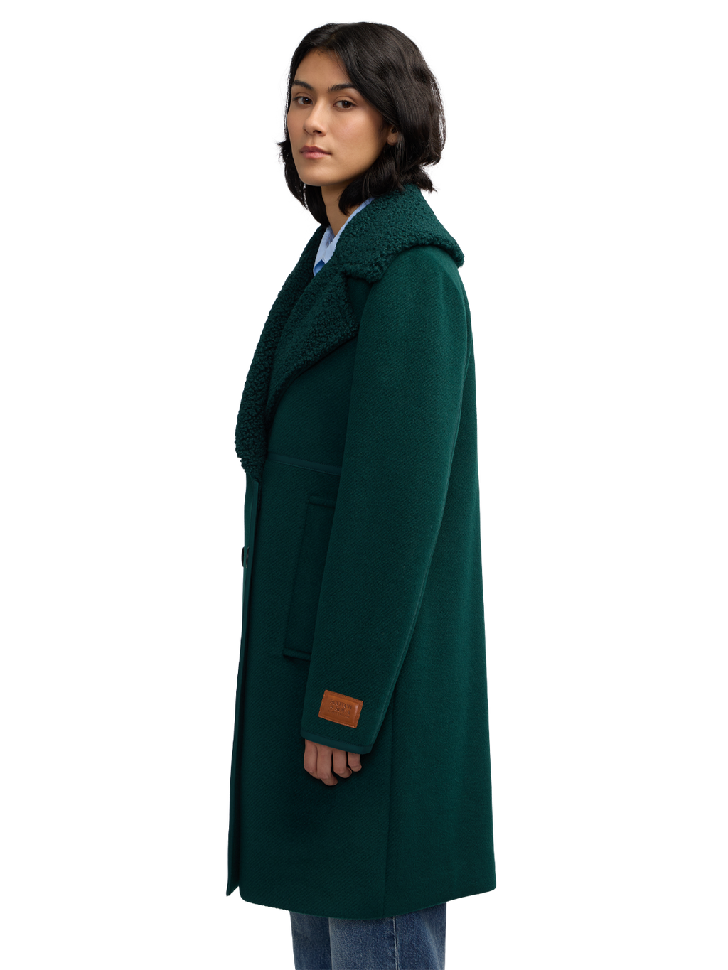 Runa Double Face Sherpa Collar Double Breasted Peacoat