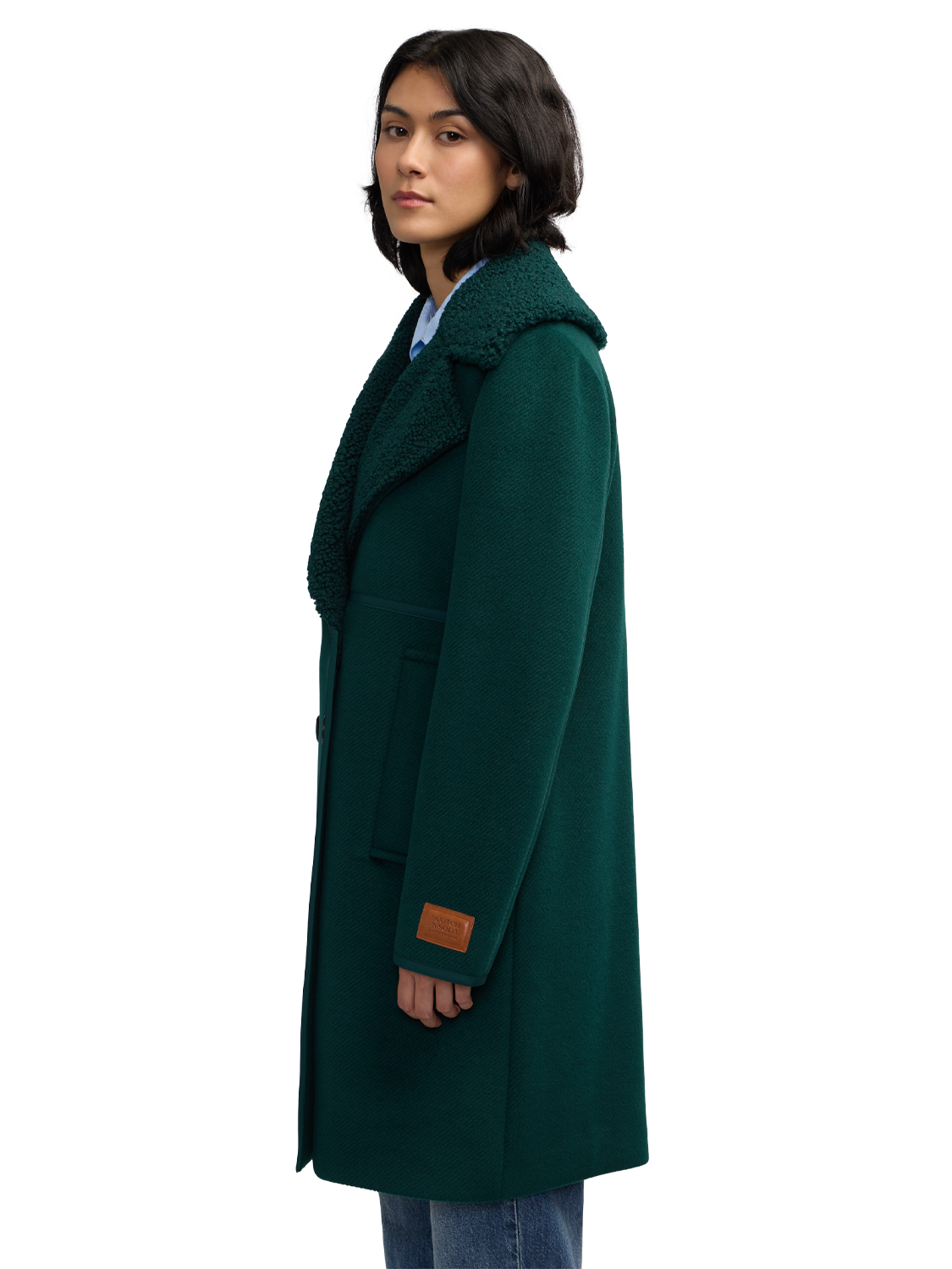 Runa Double Face Sherpa Collar Double Breasted Peacoat