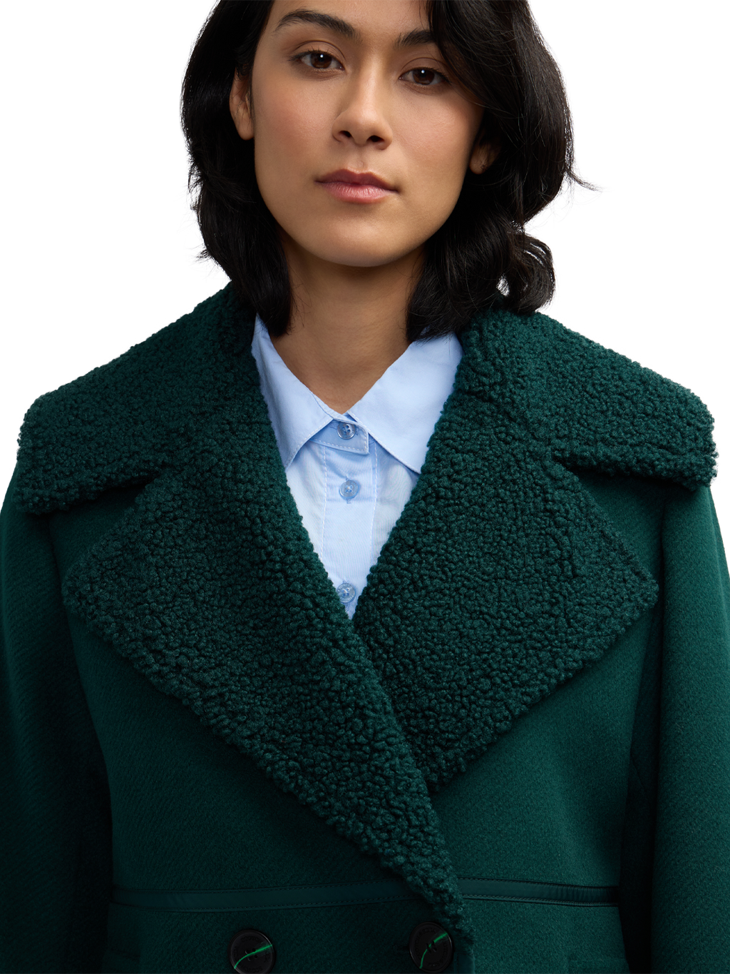 Runa Double Face Sherpa Collar Double Breasted Peacoat