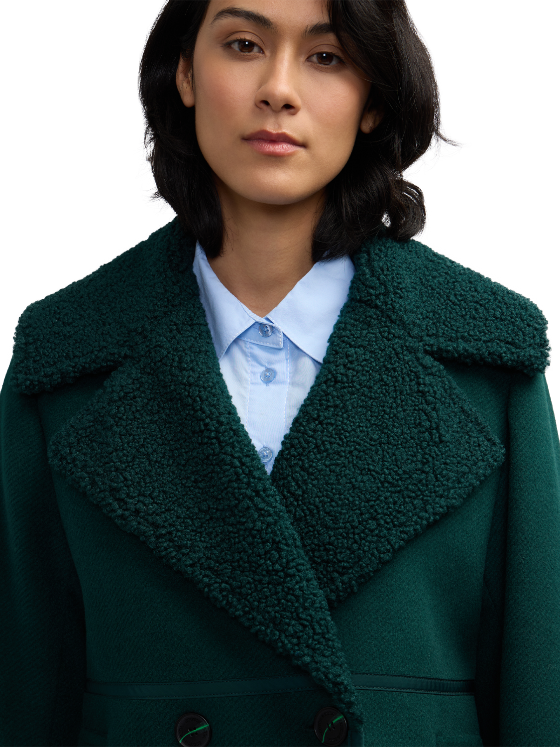 Runa Double Face Sherpa Collar Double Breasted Peacoat