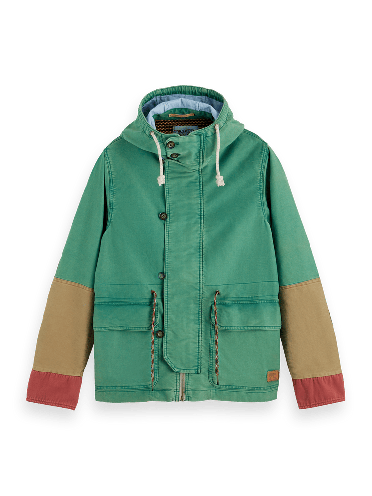 Corduroy color block drawstring hooded jacket hotsell