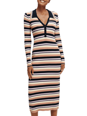 Long-sleeved rib knitted polo midi dress | Scotch & Soda