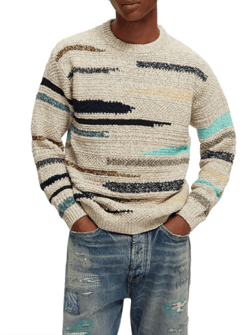 Melange jacquard striped crewneck sweater | Scotch & Soda