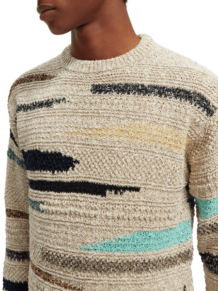 Melange jacquard striped crewneck sweater